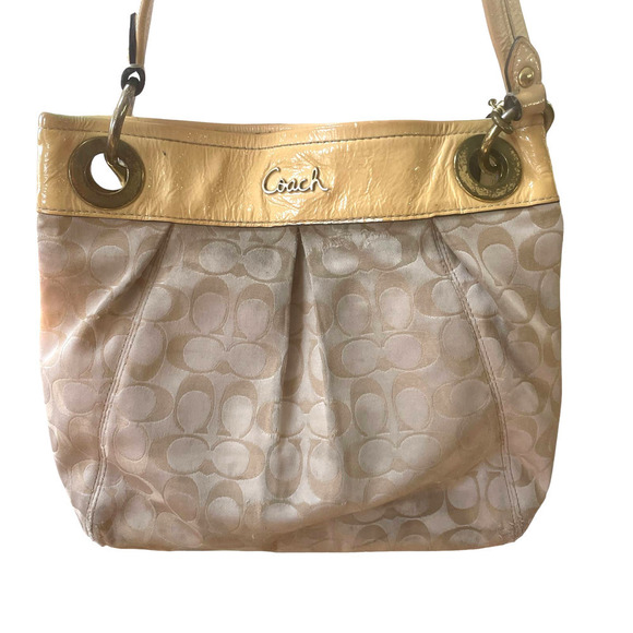 Coach Poppy Tan and Cream Signature and Patent Leather Shoulder Bag/Crossbody - Picture 2 of 16